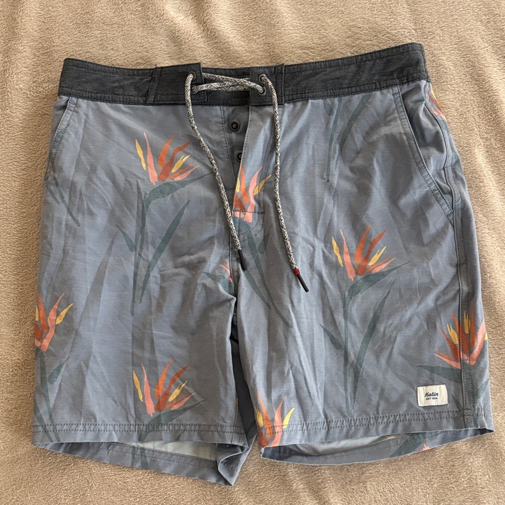 Katin Gray and Orange Floral Board Shorts